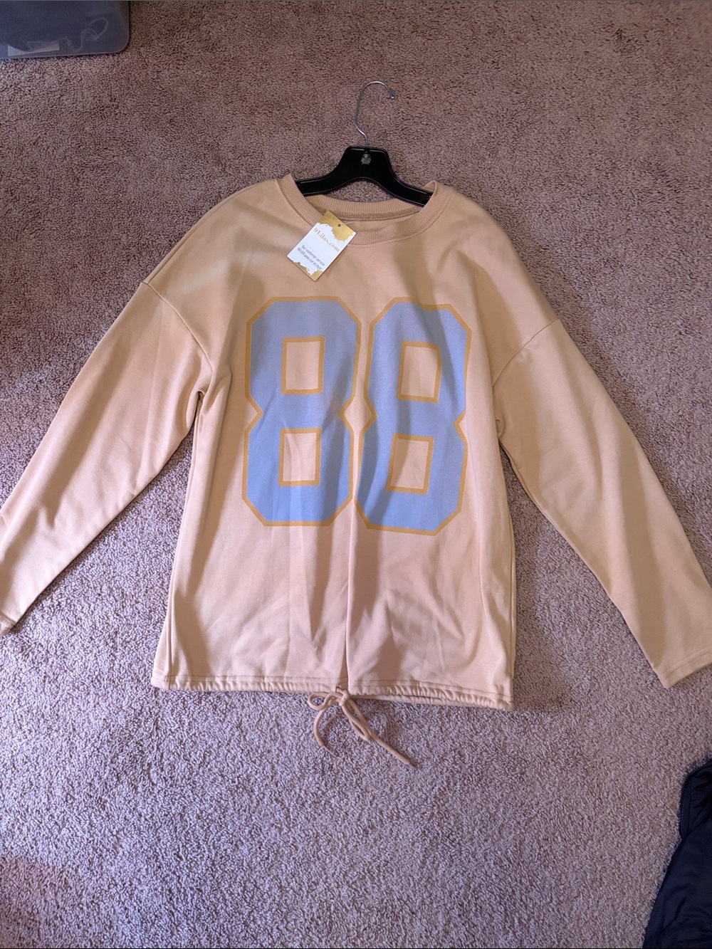 Beige Women's Pullover Sweatshirt with Light Blue '88' Graphic